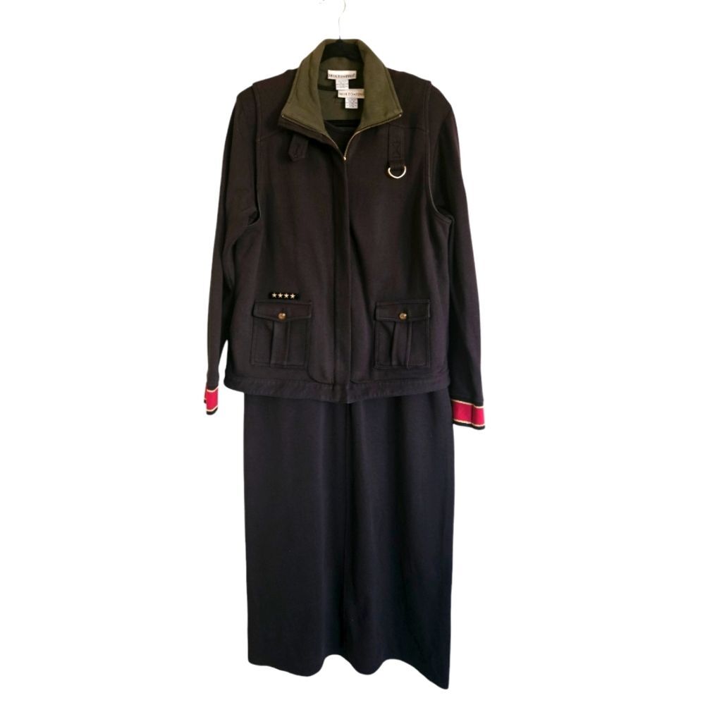 Vintage Molto Fino Black Military Long Sleeve Dress & Vest 2 pc. Set Size L/XL